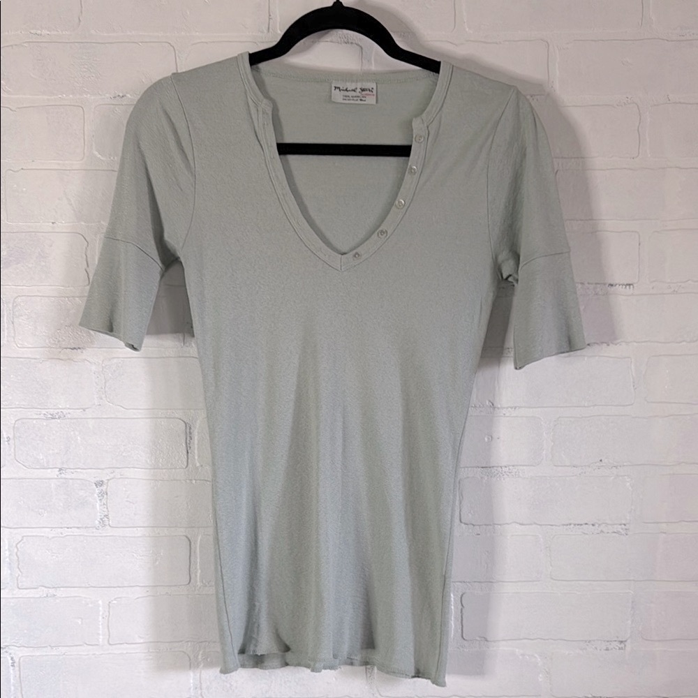 Michael Stars Pale blue Shimmery v neck Henley slim fit One Size fits most